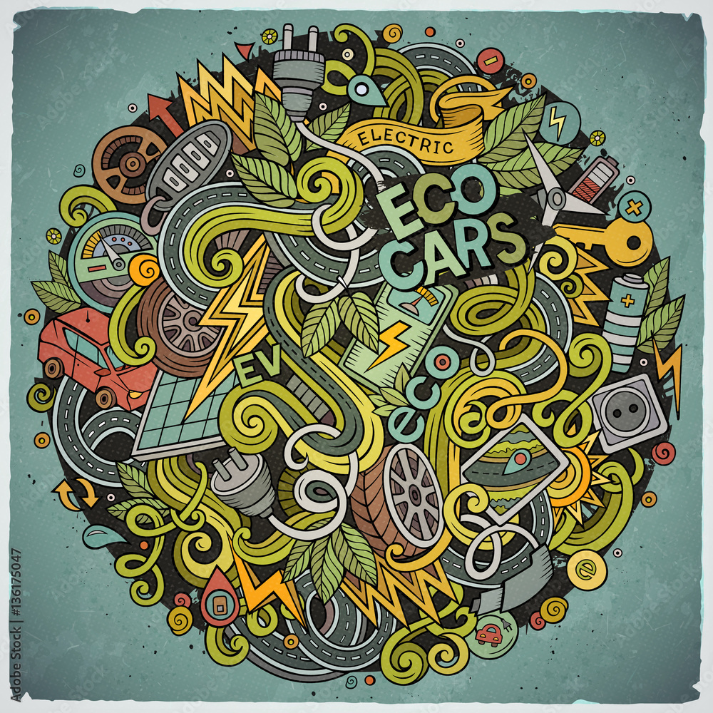 Cartoon cute doodles Electric cars illustration