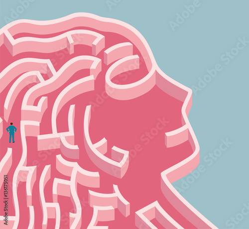 Man in a maze shaped like a female face