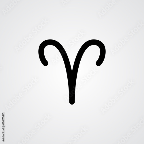 Aries zodiac symbol, black zodiac flat isolated icon on the gray background