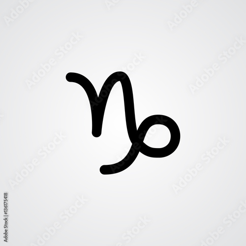 Capricorn zodiac symbol, black zodiac flat isolated icon on the gray background