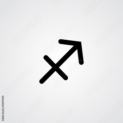 Sagittarius zodiac symbol, black  zodiac flat isolated icon on the gray background