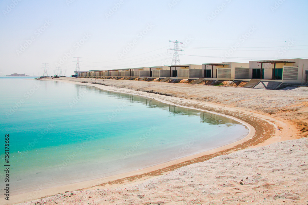 Villas seafront on the bay in Abu Dhabi, Saadiyat (Paradise) island, United Arabian Emirates (UAE)