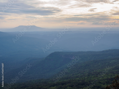 View from the top of Phu Kradueng National Park in thailand , view from cliff and pine forest