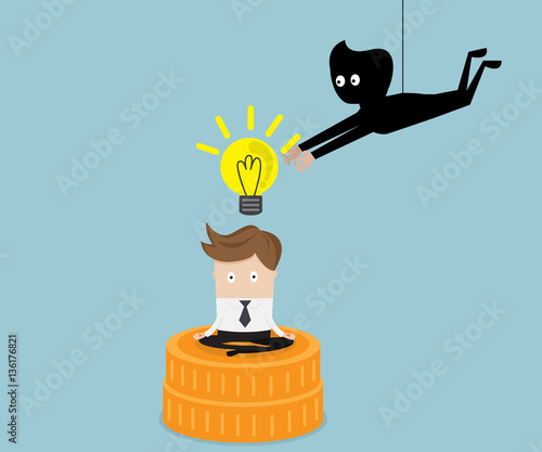 thief stealing idea from businessman
