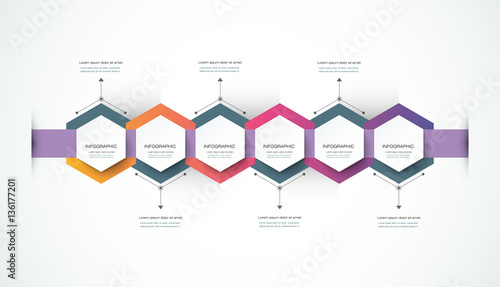 Vector infographics timeline design template with 3D paper label, integrated hexagon background. Blank space for content, business, infographic, marketing, flowchart, process diagram, time line