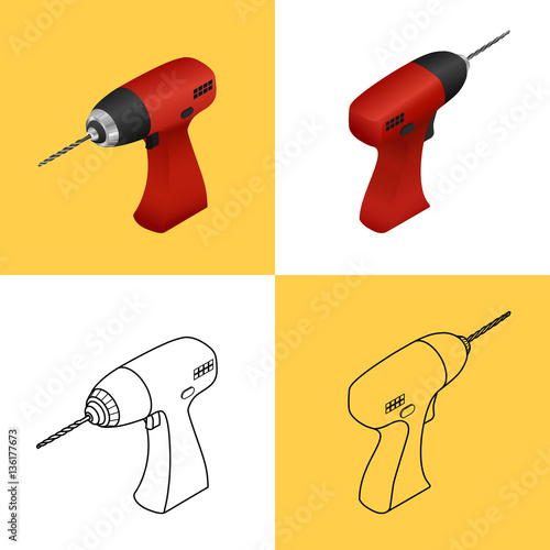 Set of icons of a drill