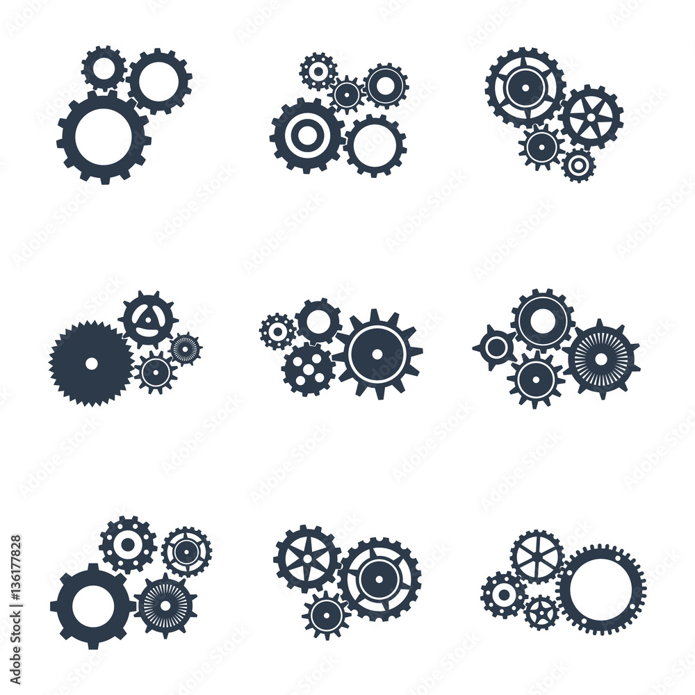 Set of outline icons of mechanical gears. Set of outline icons of mechanical gears.