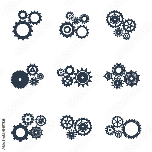 Set of outline icons of mechanical gears.