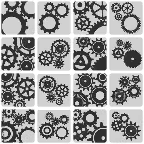 Set of outline icons of mechanical gears.