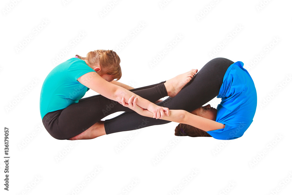 Fototapeta premium beautiful woman doing yoguna white background