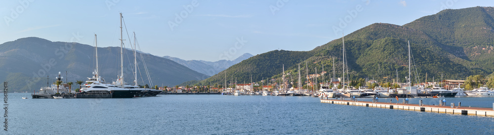 Panorama marina Tivat with yachts and boats