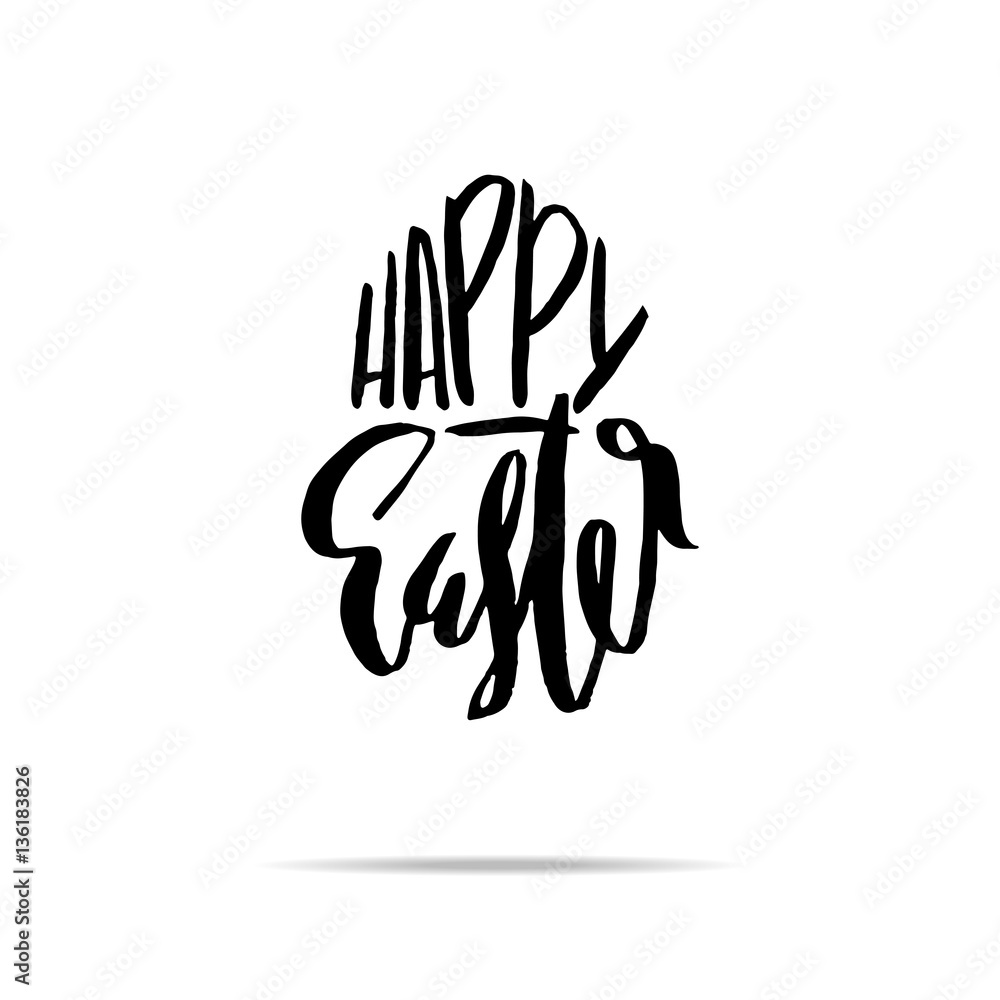 Happy Easter lettering for greeting card. Vector hand drawn illustration. Grunge inscription. Handwritten design