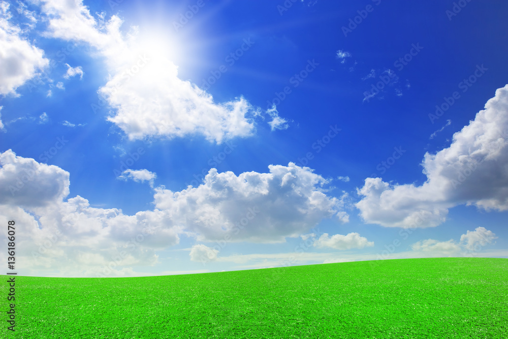 landscape green grass or meadow with white cloud and sunlight be landscape green grass or meadow with white cloud and sunlight be
