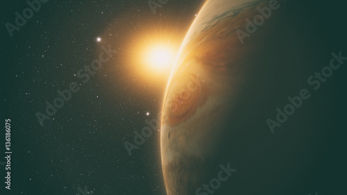 jupiter and moon io with beautiful sunset. Check my gallery for other sunsets and 
sunrises in space. Elements of this image furnished by NASA