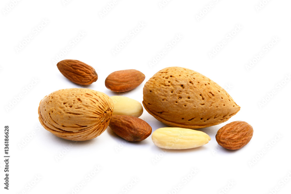 Fresh almonds isolated on white background. Fresh almonds isolated on white background.