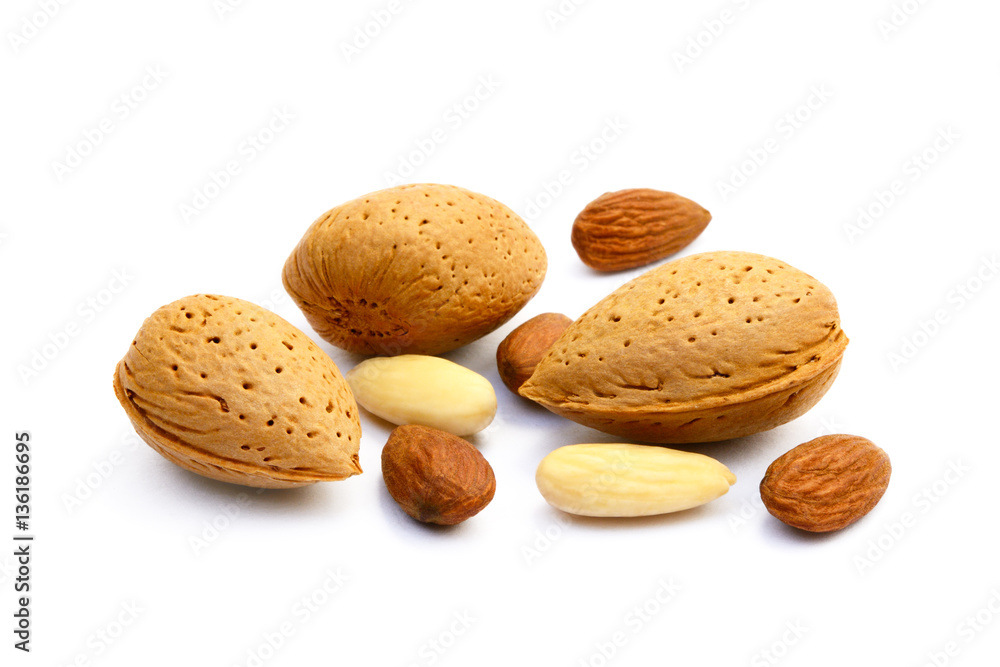 Fresh almonds isolated on white background. Fresh almonds isolated on white background.