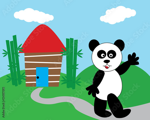 Fototapeta Naklejka Na Ścianę i Meble -  panda say hello to you kids style design