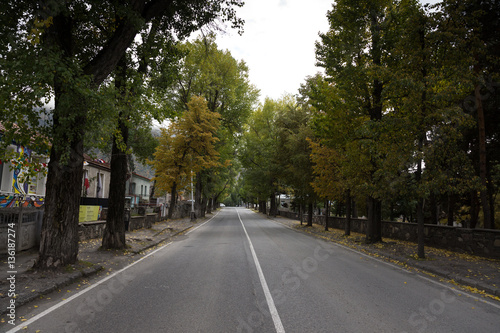 The asphalt road in the small Georgian town