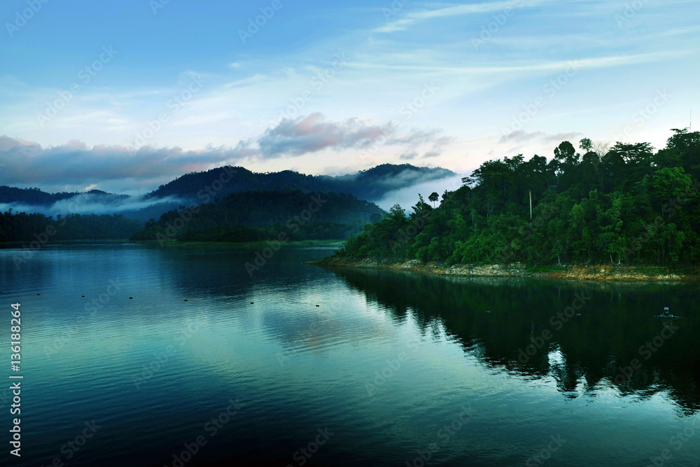the beautiful lake with mist