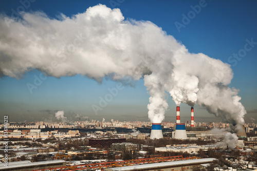 Huge Thermal Power plant with smoking chimneys