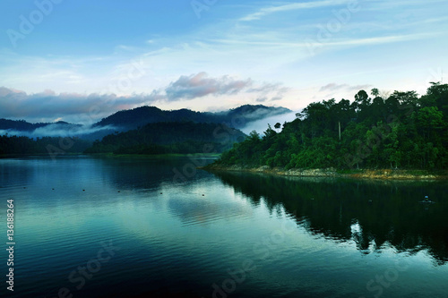 the beautiful lake with mist