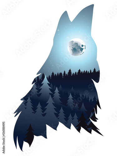 Wolf Howling with Forest