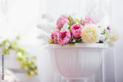 Wallpaper Mural Pink and white flowers in a vase near the bed Torontodigital.ca