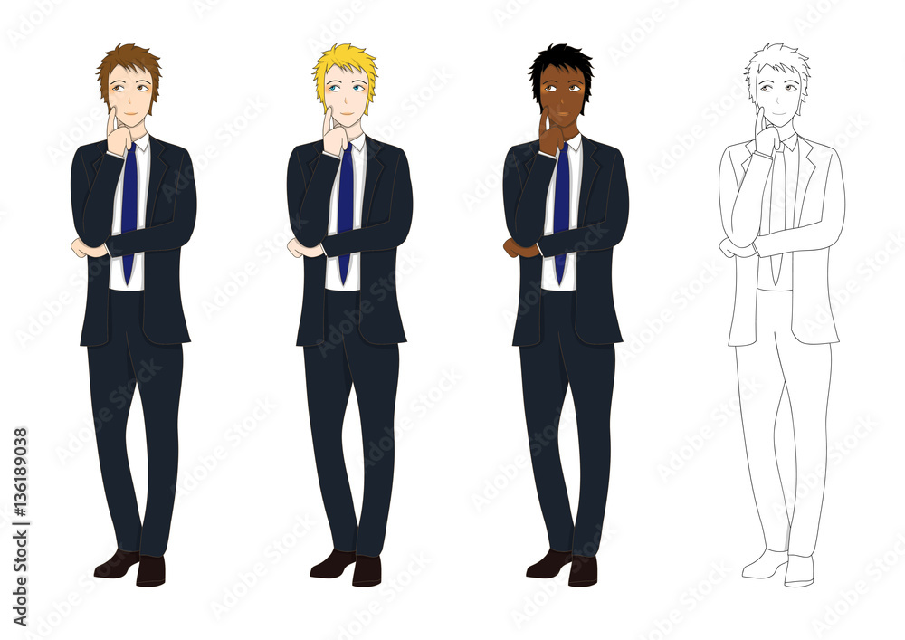 Set Handsome Business Man Thinking to Make Decision. Full Body Vector Illustration. isolated on White Background Set Handsome Business Man Thinking to Make Decision. Full Body Vector Illustration. isolated on White Background