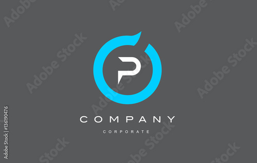 P letter alphabet blue circle logo vector design