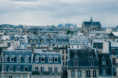 Photography Paris buildings rooftops on cloudy rainy grey day