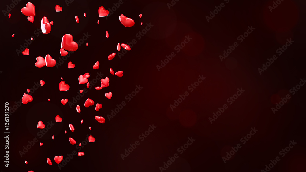Valentine's Day background with hearts, red shiny hearts tornado 3D illustration