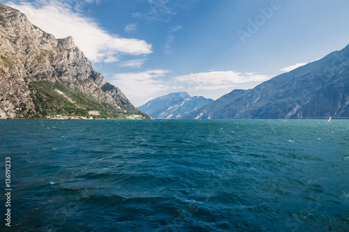 Scenic landscape of beautiful Garda lake and mountains  Italy