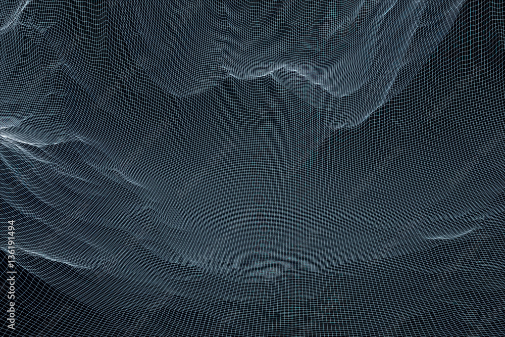Mountain in Wireframe Hologram Style. Nice 3D Rendering
