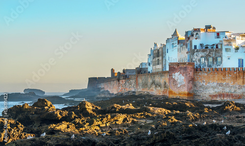 View on Essaouira city, ancient port. Old fortress near ocean