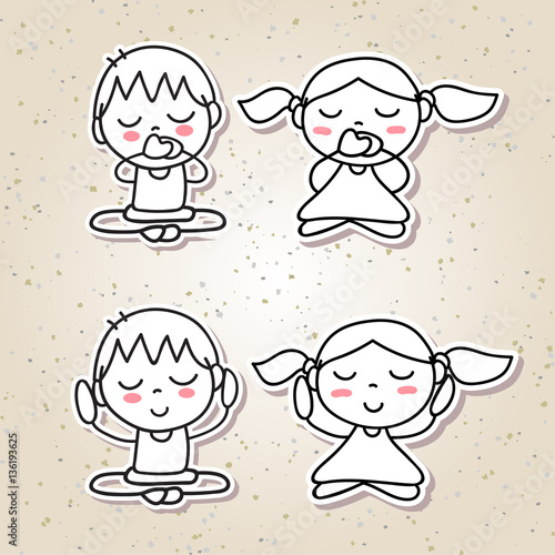 set of hand drawing abstract people happy kids happiness concept