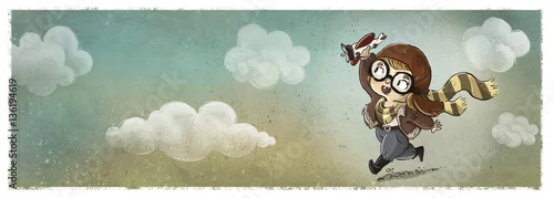 Obraz dziewczyna z samolocikiem