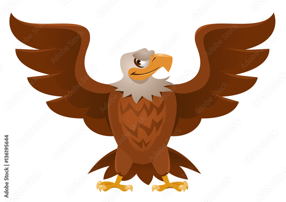 American Eagle with open spread wings. Cartoon styled vector illustration.  No transparent objects. Isolated on white. Stock Vector | Adobe Stock