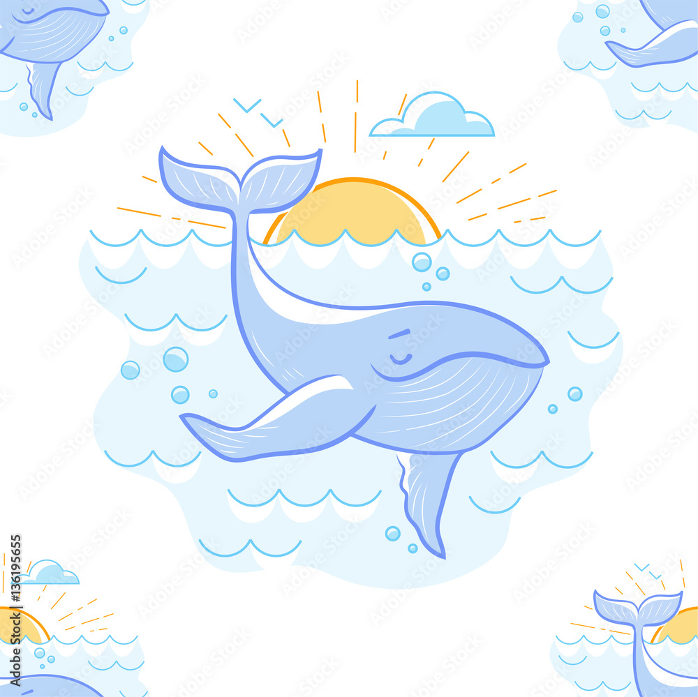 Naklejka premium background with a whale in the sea