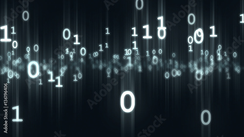 Computer binary bits and bytes numbers particles. 3D rendering