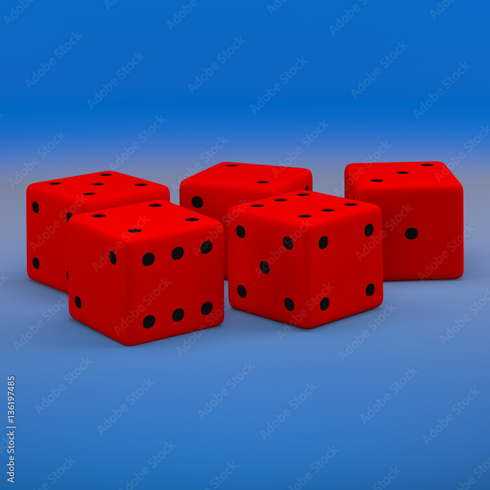 Red dice on a blue background. 3D rendering Red dice on a blue background. 3D rendering