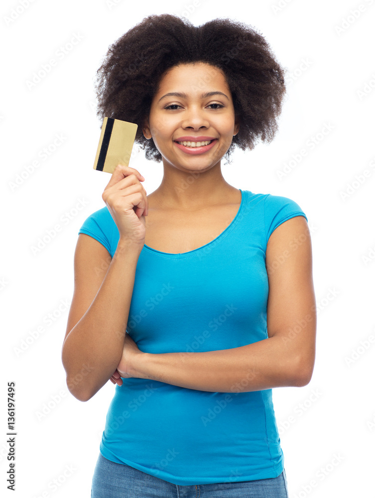 happy african american woman with credit card happy african american woman with credit card