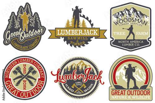 The great outdoor lumberjack and woodsman vector badges for print or embroidery