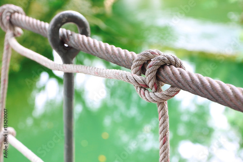 Rope knot of handrail suspension bridge.