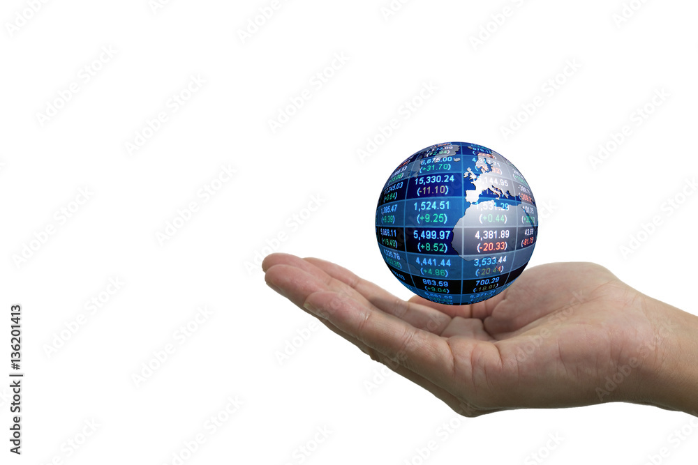 Isolated hand opened up and global business Isolated hand opened up and global business