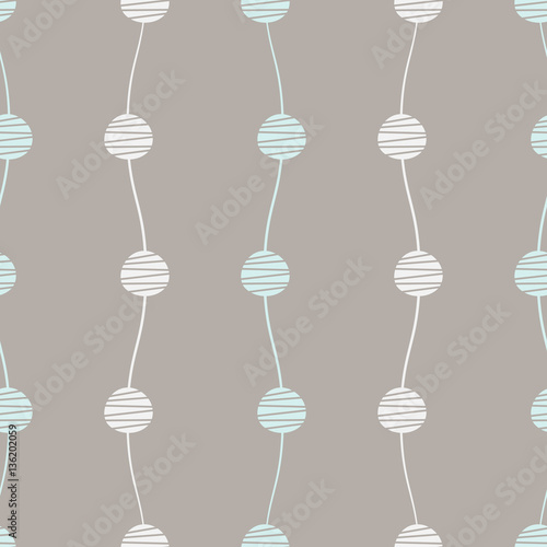 Abstract seamless vector pattern. Waves with circles and lines endless background. Blue grey pastel design elements. Contemporary illustration