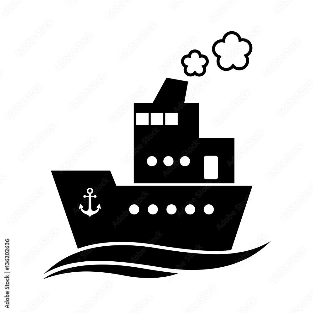 Black ship vector icon on white background, isolated object Black ship vector icon on white background, isolated object