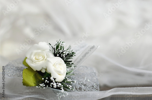 Fotografering White roses wedding boutonniere
