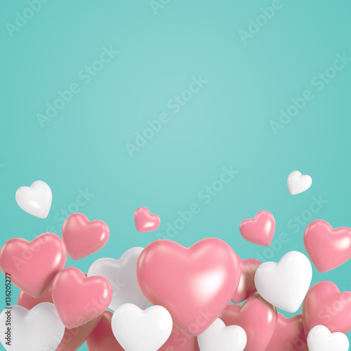 Group of white and pink heart balloons on background