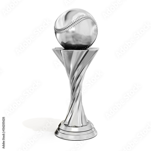 silver trophy with baseball