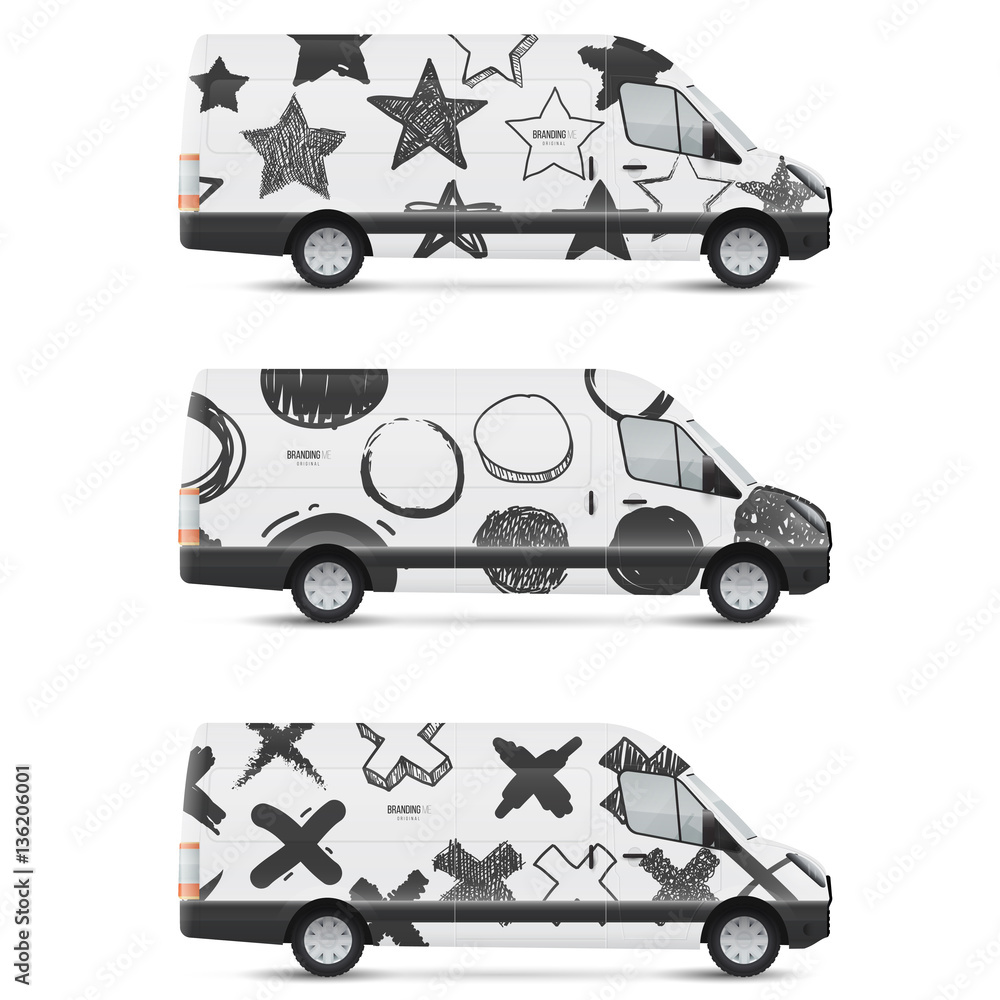 Fototapeta premium Mockup white bus. Set of design templates for transport. Branding for advertising, business and corporate identity.